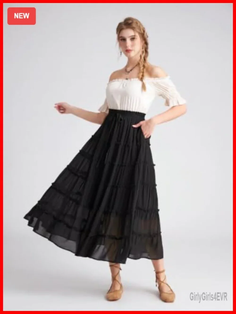Chiffon Maxi Renaissance Skirt with Pockets - Tiered A-Line Ankle Length